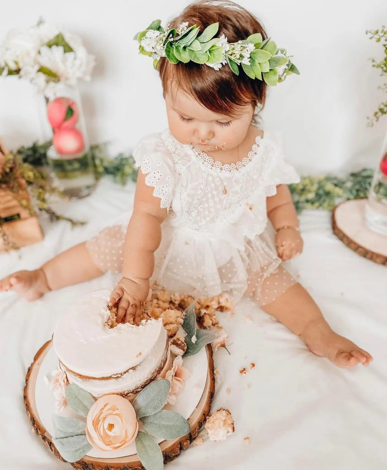 $15.00 EA - 3-6M X 2 - *BEST SELLER* Aurora Ivory/White Lace Vintage Romper