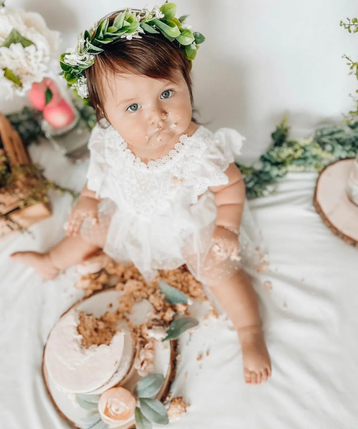 $15.00 EA - 3-6M X 2 - *BEST SELLER* Aurora Ivory/White Lace Vintage Romper