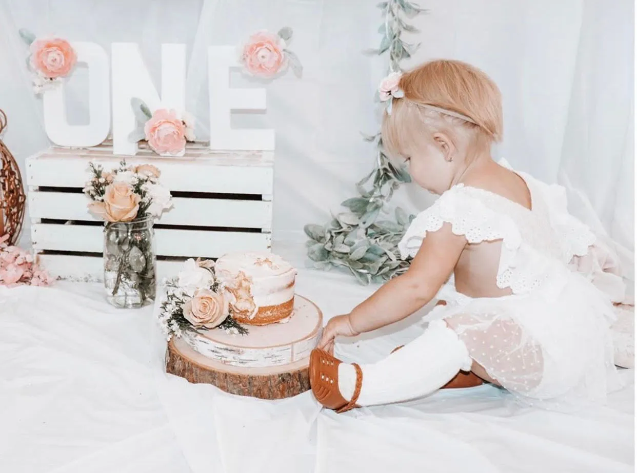 $15.00 EA - 3-6M X 2 - *BEST SELLER* Aurora Ivory/White Lace Vintage Romper