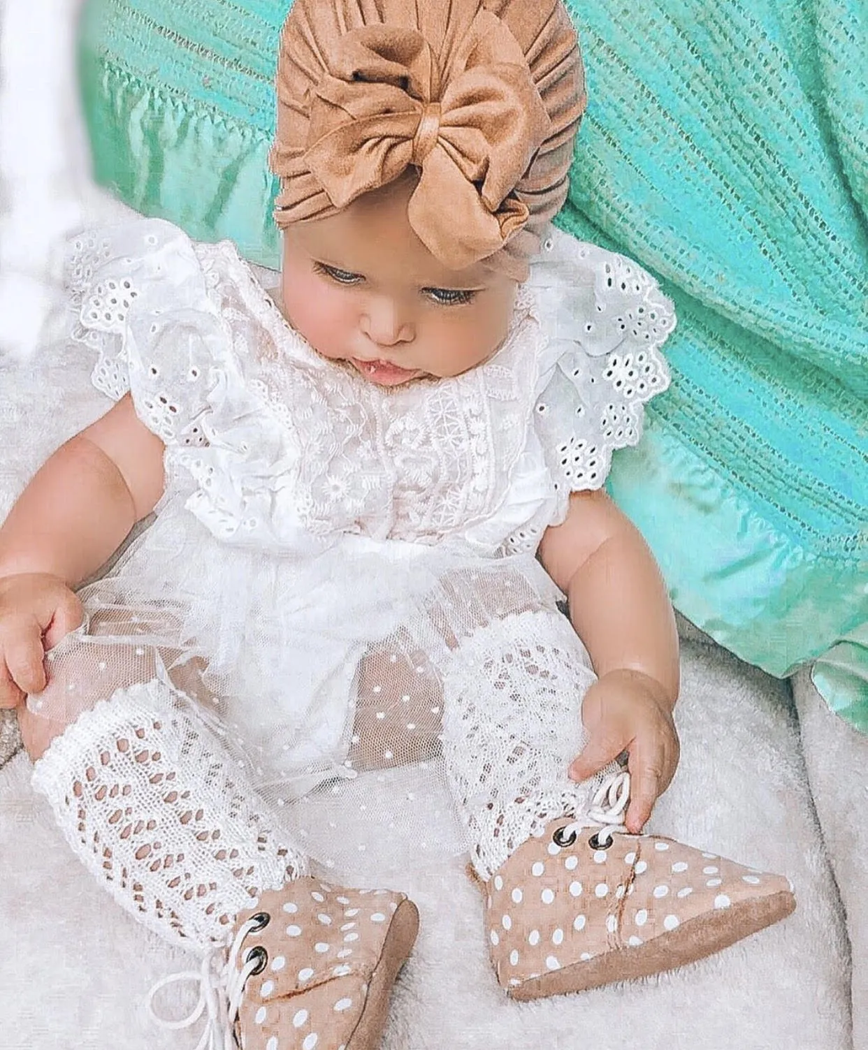 $15.00 EA - 3-6M X 2 - *BEST SELLER* Aurora Ivory/White Lace Vintage Romper