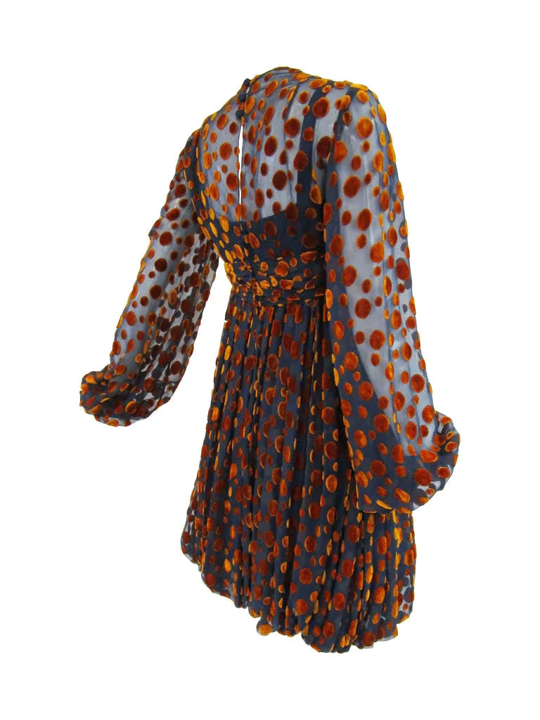 1970s Cardinali Multi-Colored Burnout Velvet Polka Dot Romper