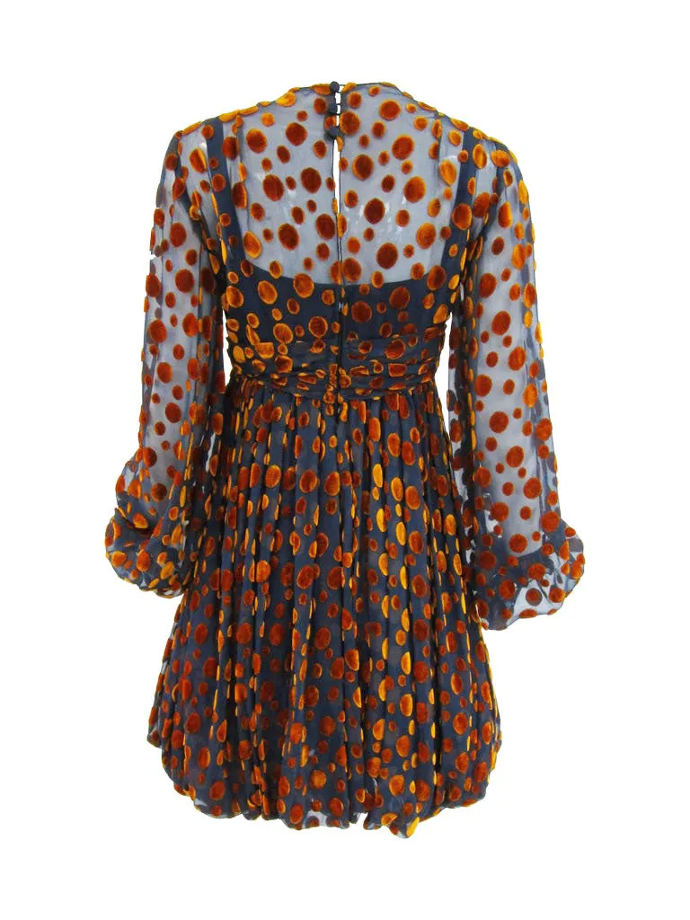 1970s Cardinali Multi-Colored Burnout Velvet Polka Dot Romper