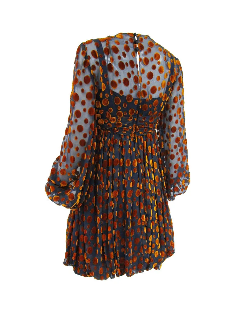 1970s Cardinali Multi-Colored Burnout Velvet Polka Dot Romper