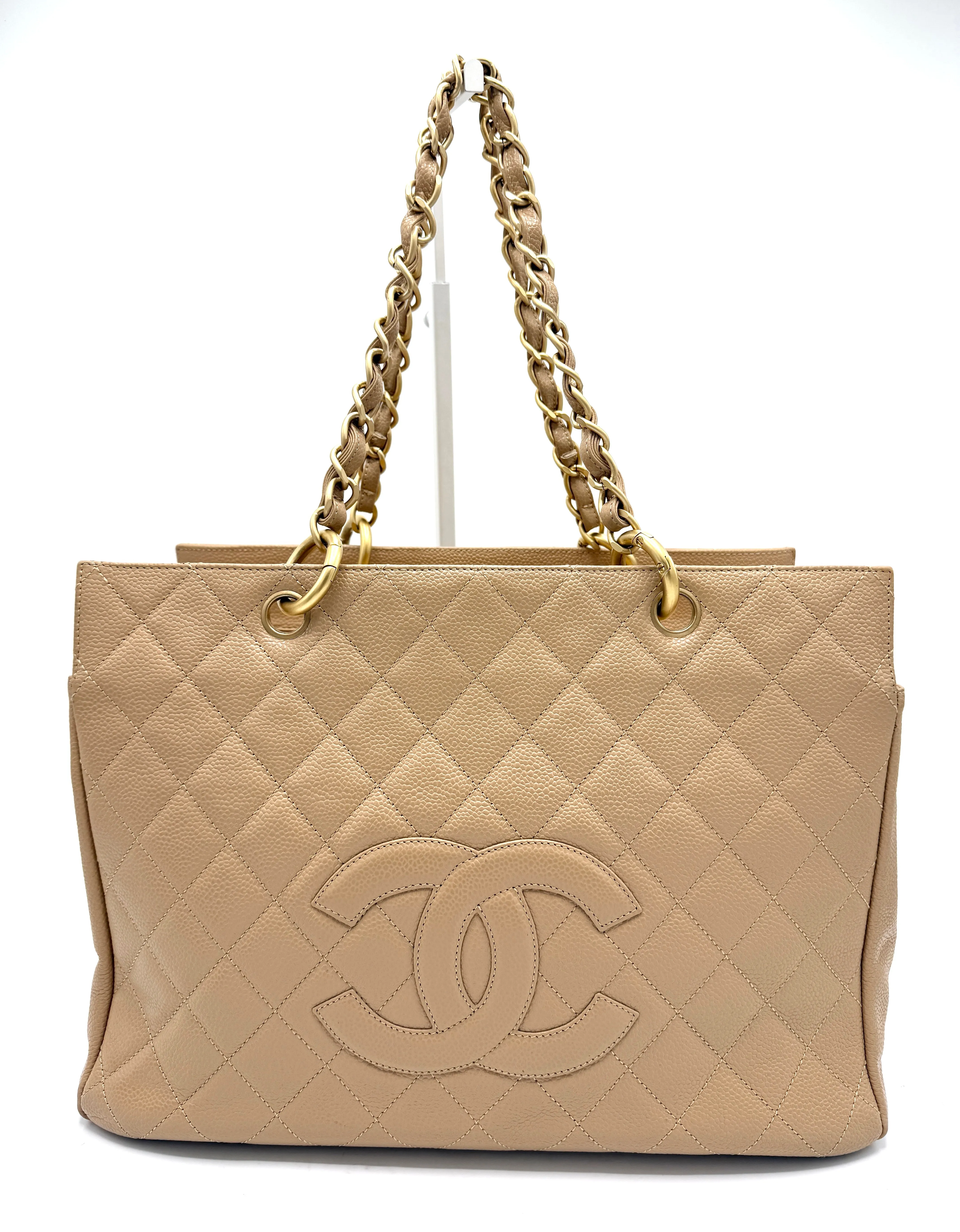 24k CC Beige Caviar Grand Timeless Tote
