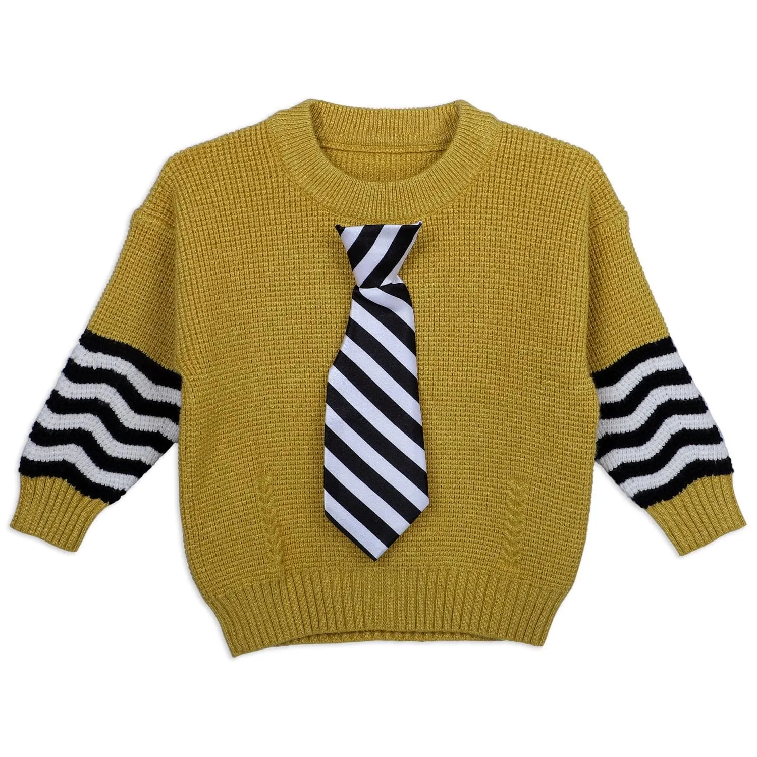 3D Neck Tie Premium Full Sleeves Knitted Sweater - Mustard