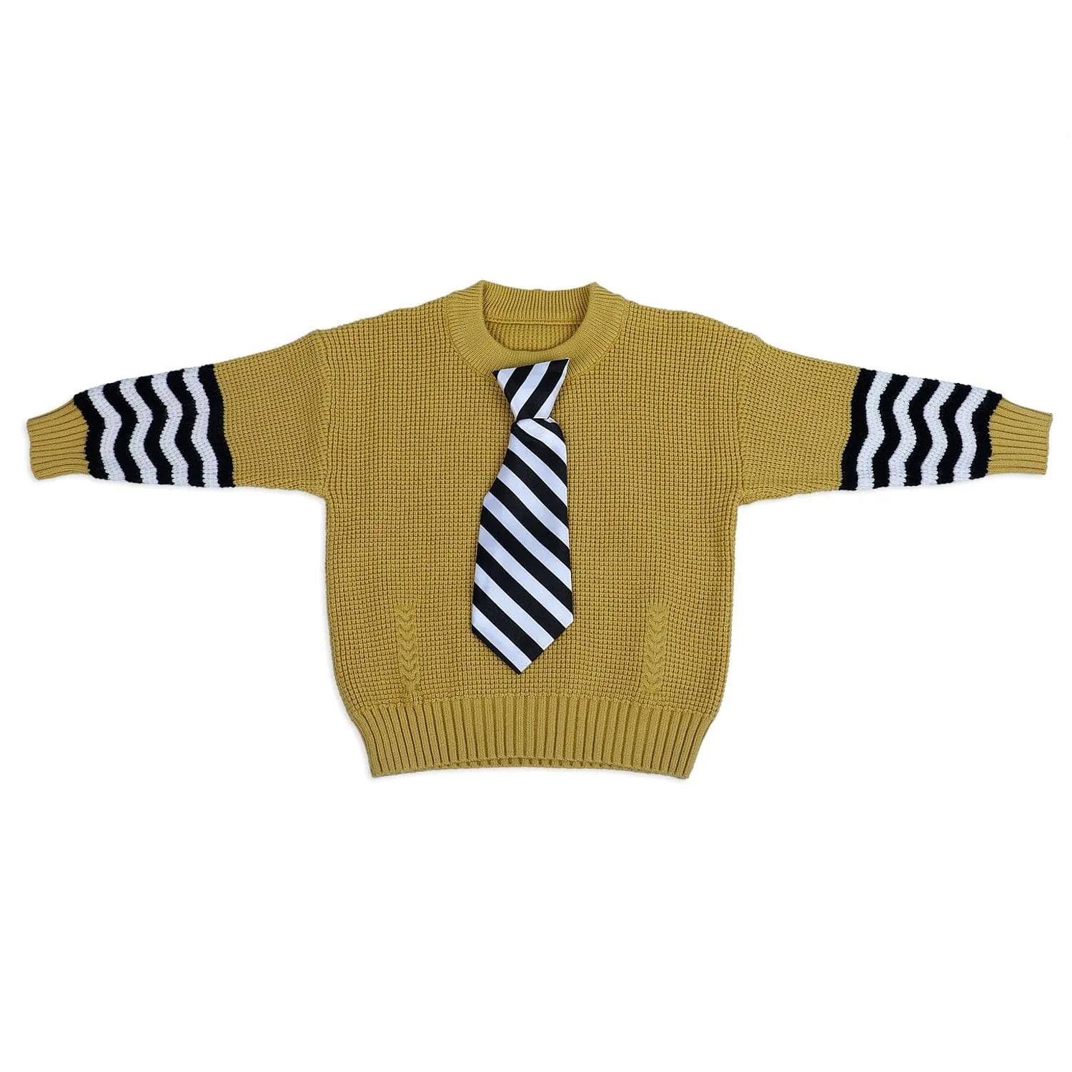 3D Neck Tie Premium Full Sleeves Knitted Sweater - Mustard