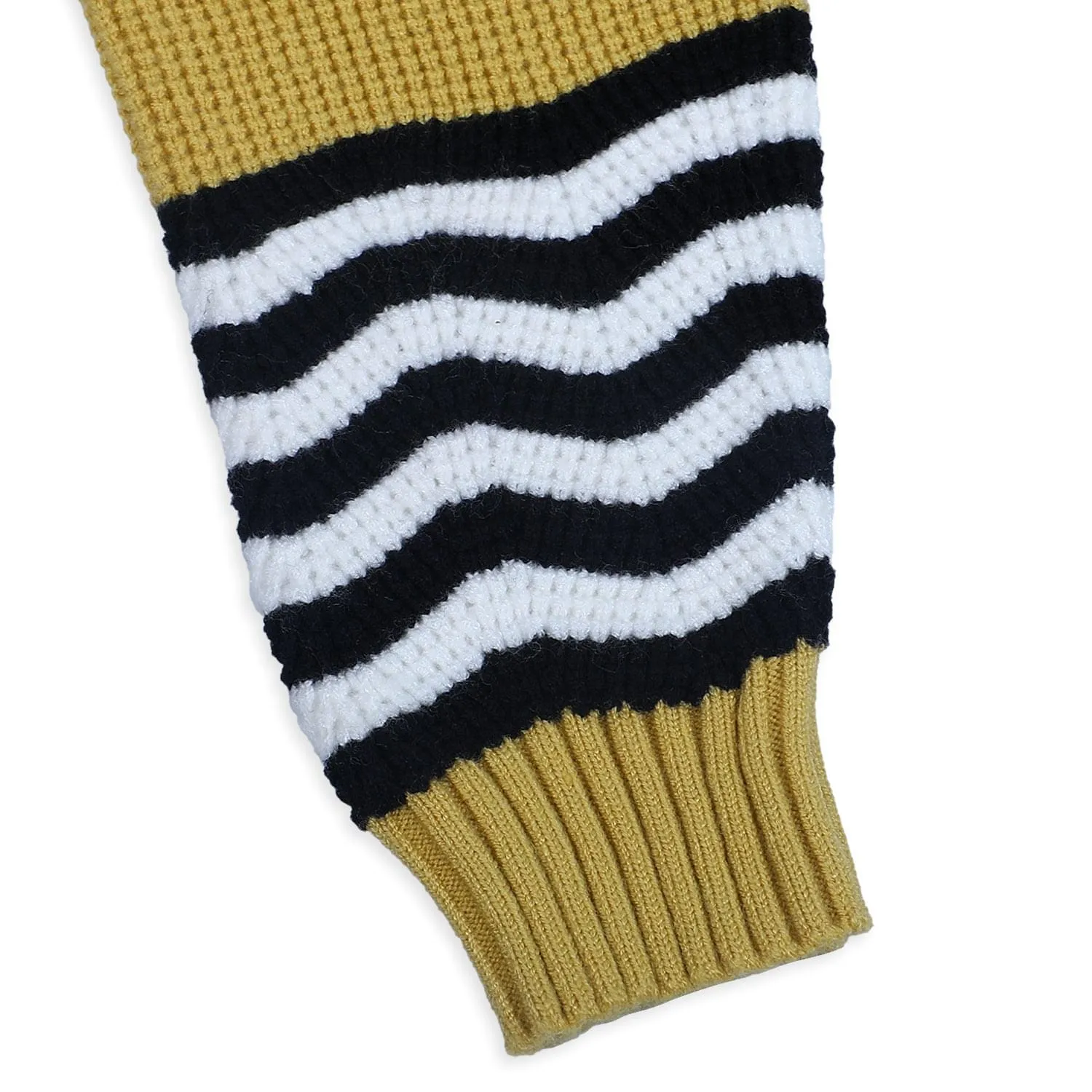 3D Neck Tie Premium Full Sleeves Knitted Sweater - Mustard