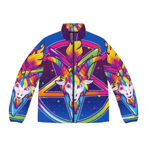 90s Retro Rainbow Neon Baphomet Puffer Jacket