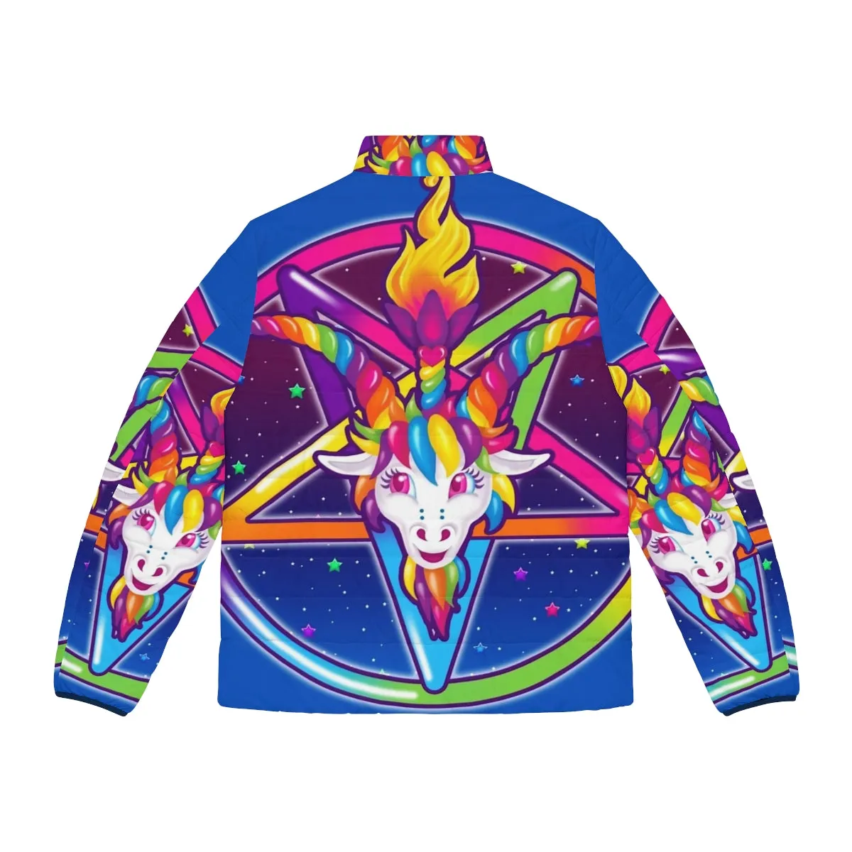 90s Retro Rainbow Neon Baphomet Puffer Jacket