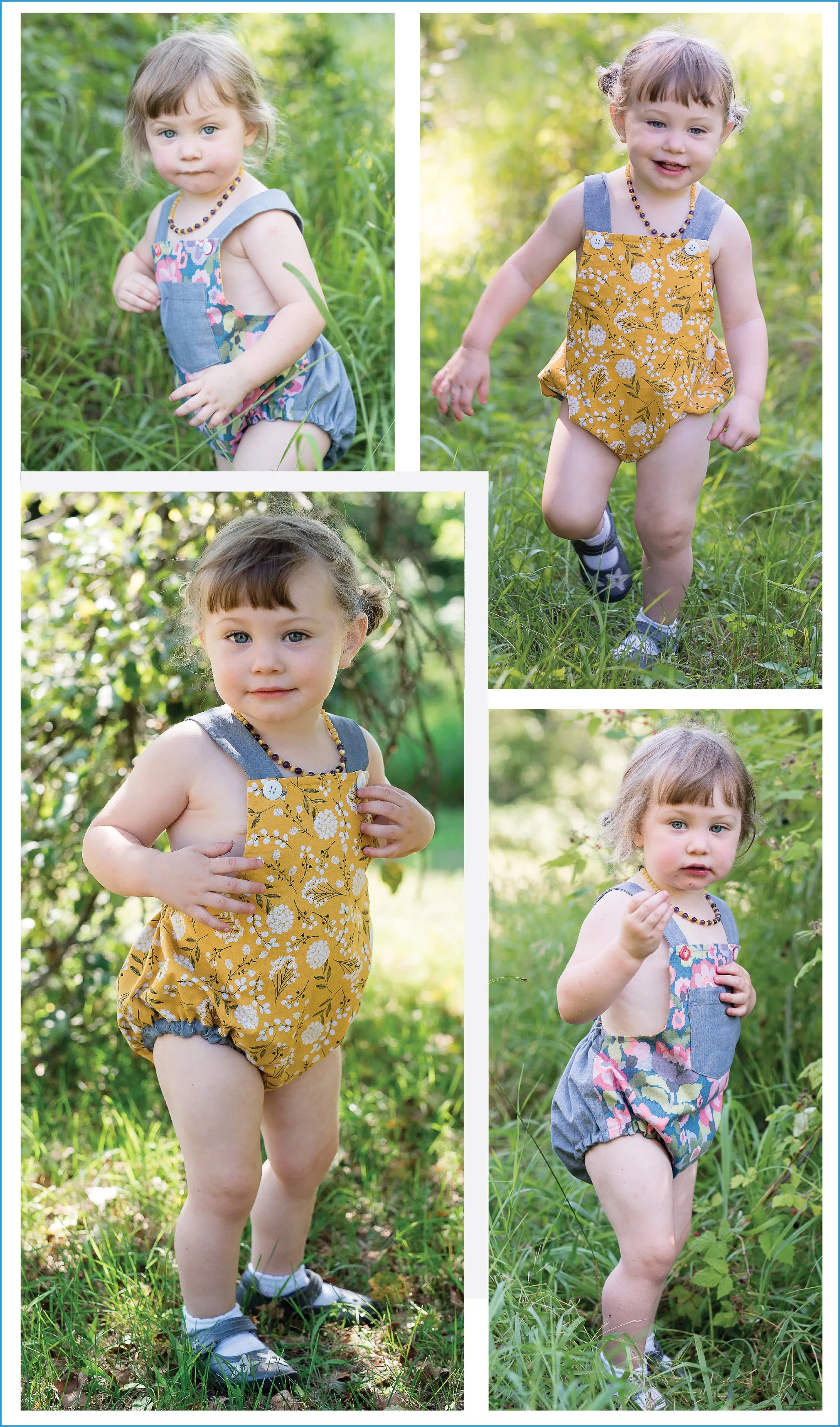 Baby Boy and Girl Romper PDF Sewing Pattern, DIMPLES reversible baby sunsuit/romper, sizes 3 months - 3 years
