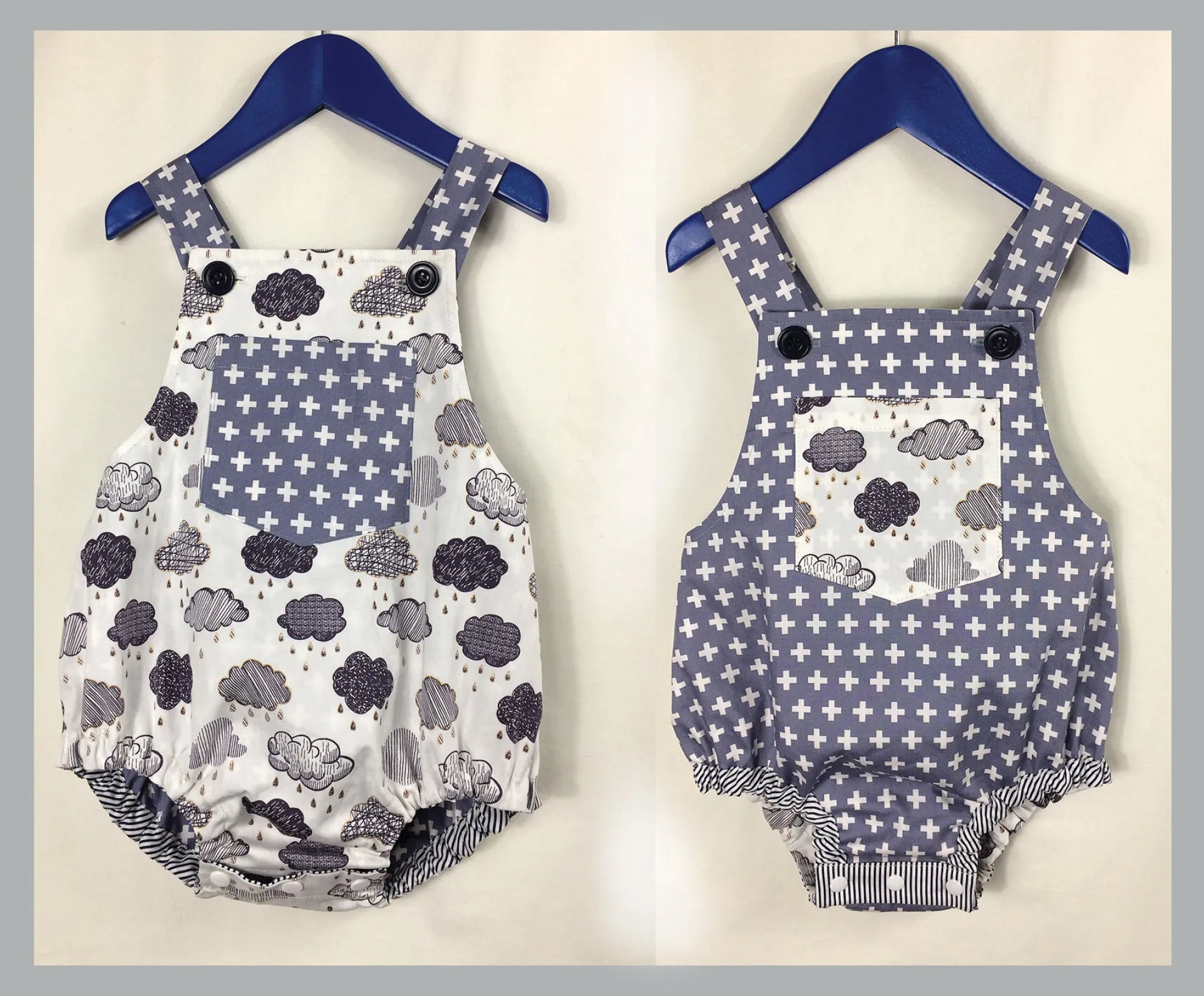 Baby Boy and Girl Romper PDF Sewing Pattern, DIMPLES reversible baby sunsuit/romper, sizes 3 months - 3 years