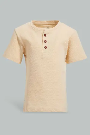 Beige Henley T-Shirt For Baby Boys