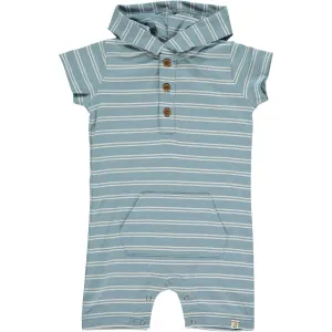 Blue Stripe Hooded Short Romper