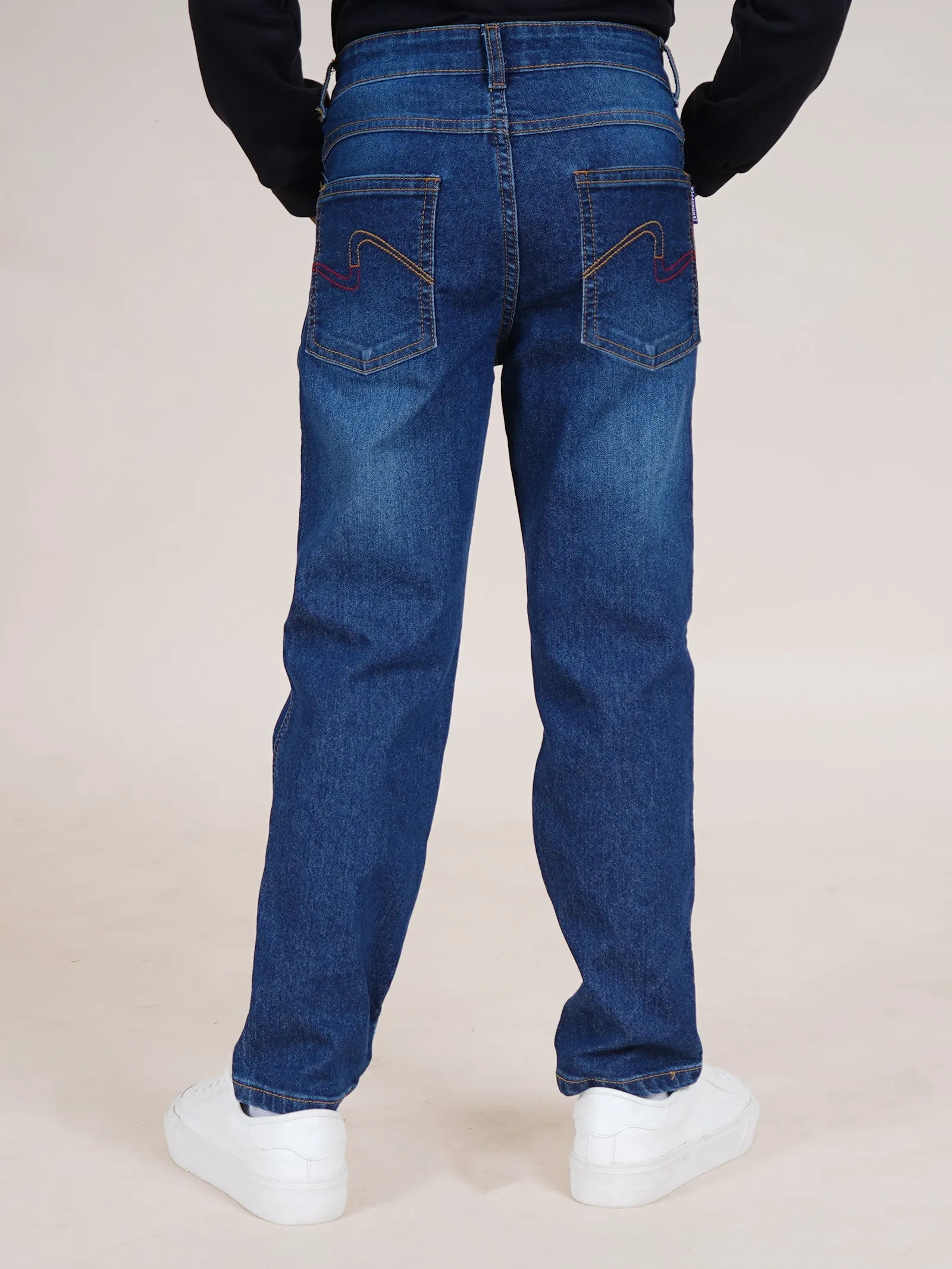 Boys Full Length  Denim Jeans With Mild Distress