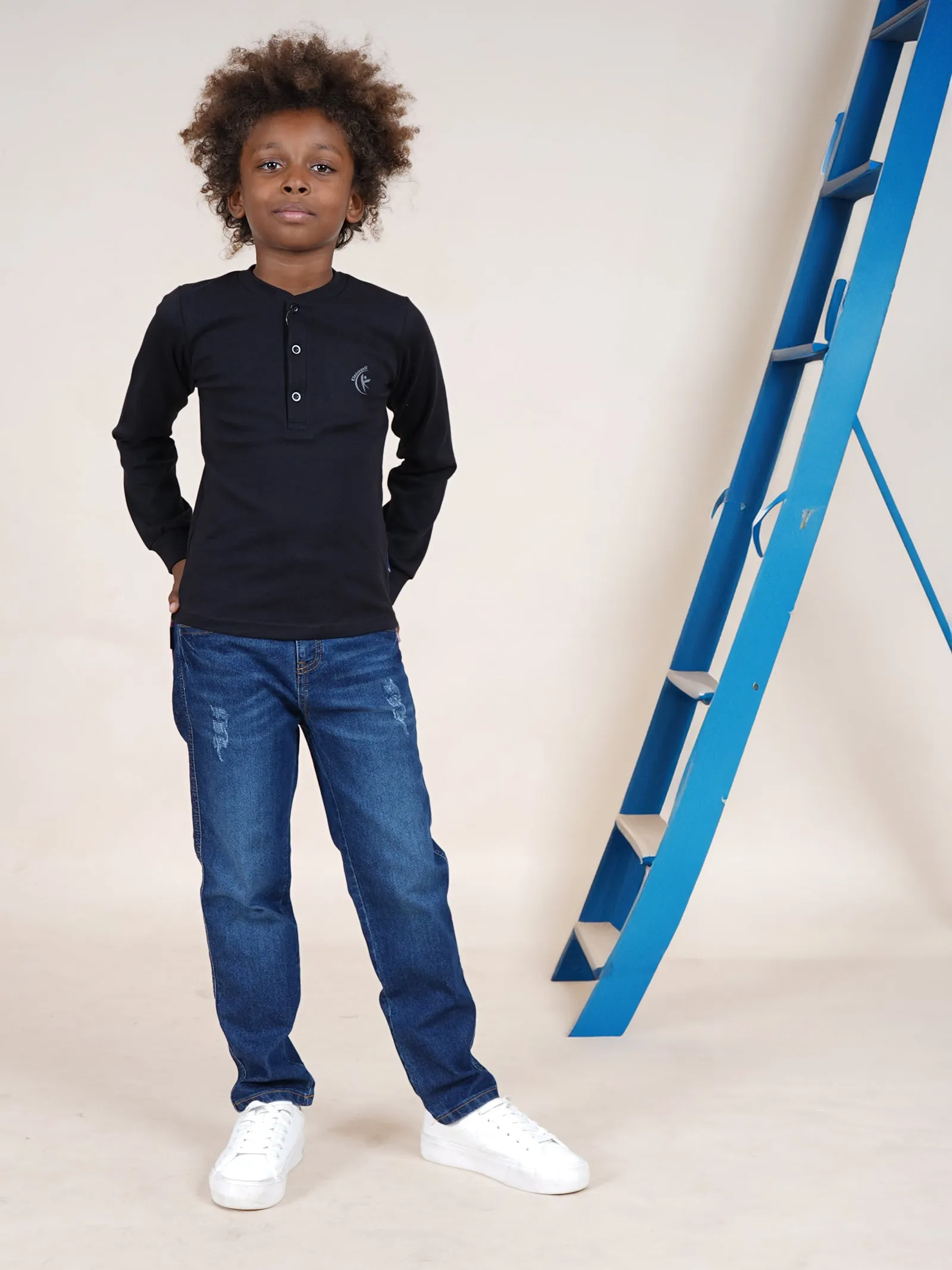 Boys Full Length  Denim Jeans With Mild Distress