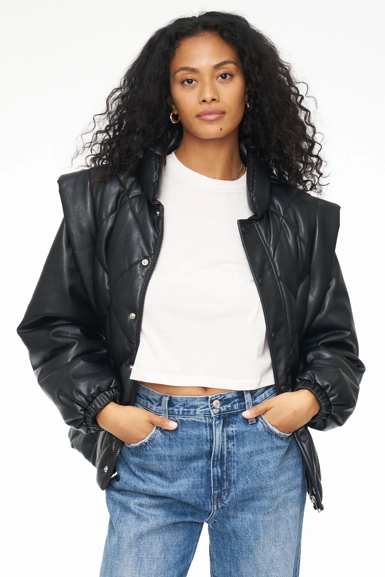 Callista Long Sleeve Puffer Jacket & Vest - Noir