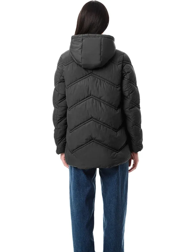 Chevron Quilt Hooded Puffer Black