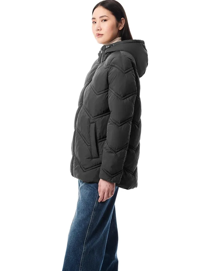 Chevron Quilt Hooded Puffer Black