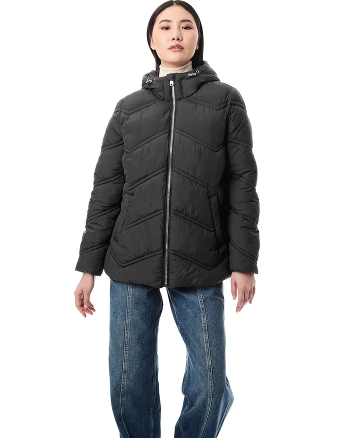 Chevron Quilt Hooded Puffer Black