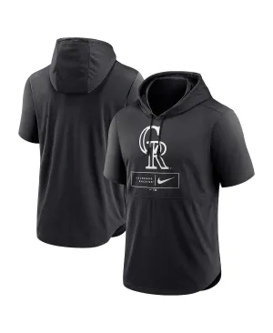 Colorado Rockies Lockup Performance Nike Men's Black Logo Short Sleeve Hoodie Pullover