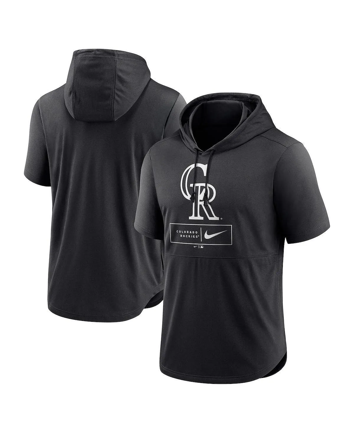 Colorado Rockies Lockup Performance Nike Men's Black Logo Short Sleeve Hoodie Pullover