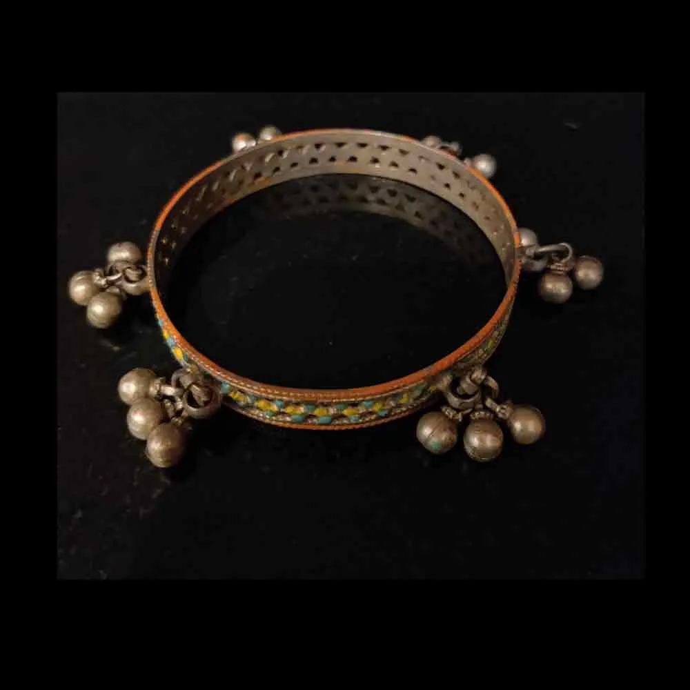 Contrast Orange And Blue Ghunghroo Bangle