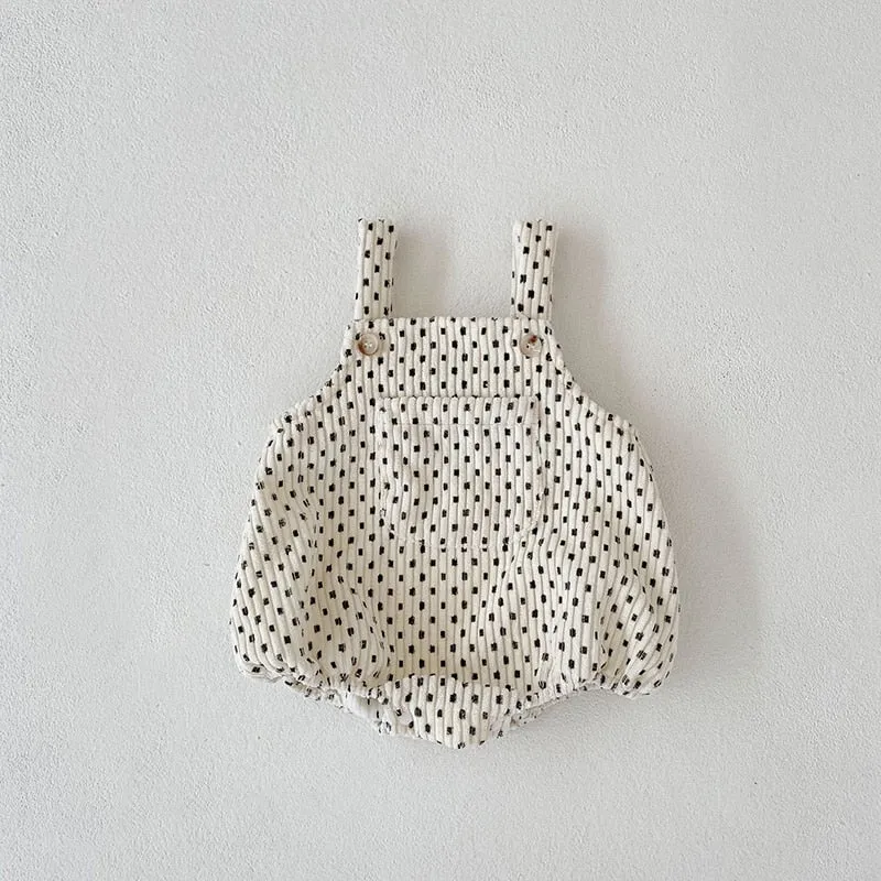 Corduroy Printed Suspender Romper