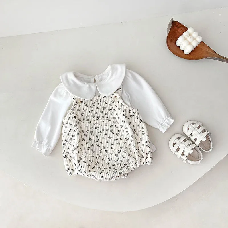 Corduroy Printed Suspender Romper