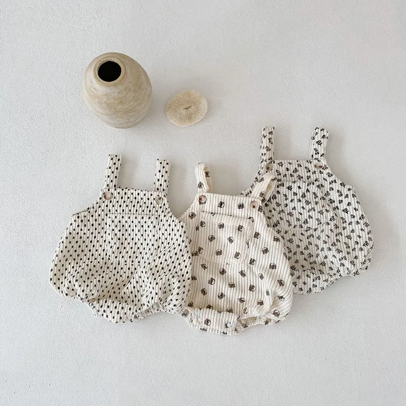 Corduroy Printed Suspender Romper