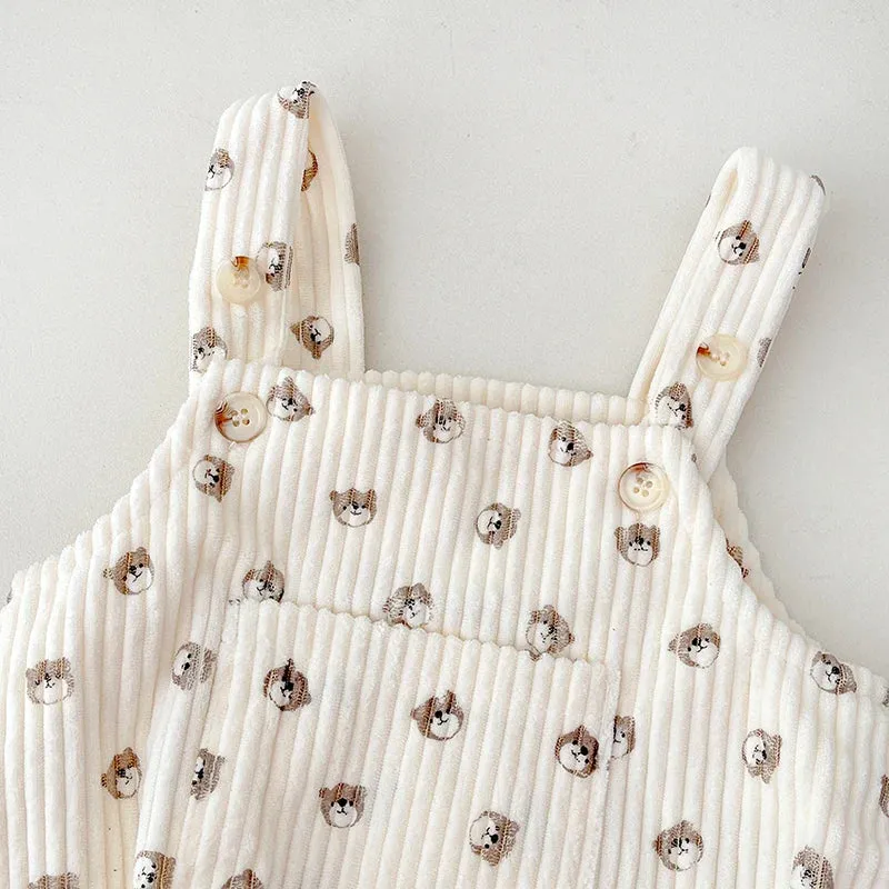Corduroy Printed Suspender Romper