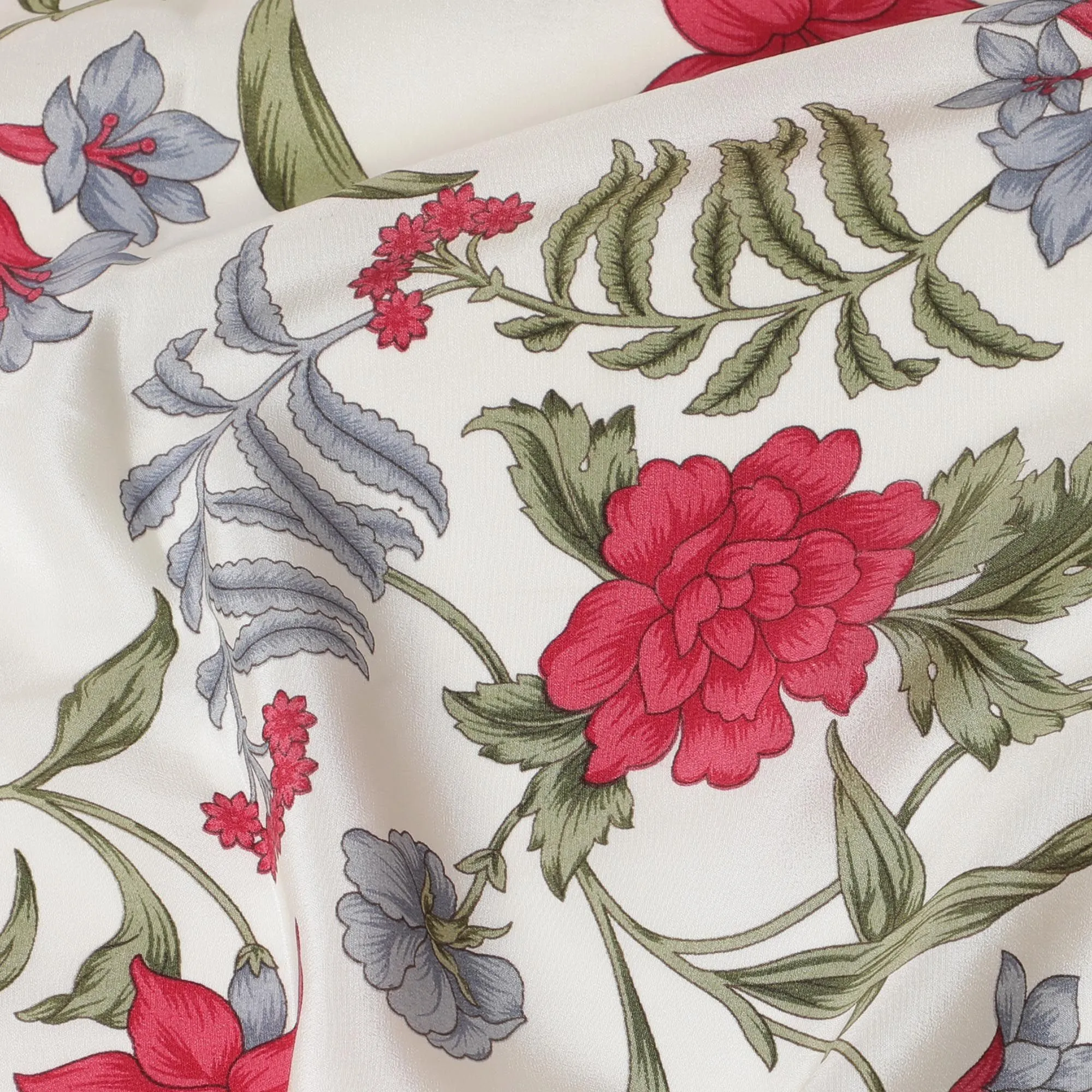 Cream Premium pure silk crepe fabric with multicolor print in floral design-D16692