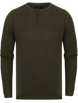 Deluca Henley Neck Textured Jumper In New Khaki - Dissident