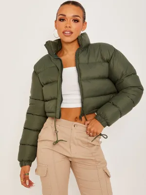 Dora Cropped Puffer Jacket In Khaki