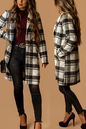 Edison Lapel Collar Plaid Coat (Black   White)