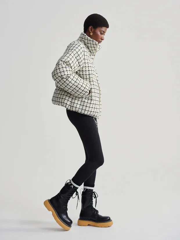 Eugene Short Puffer Egret Mono Check