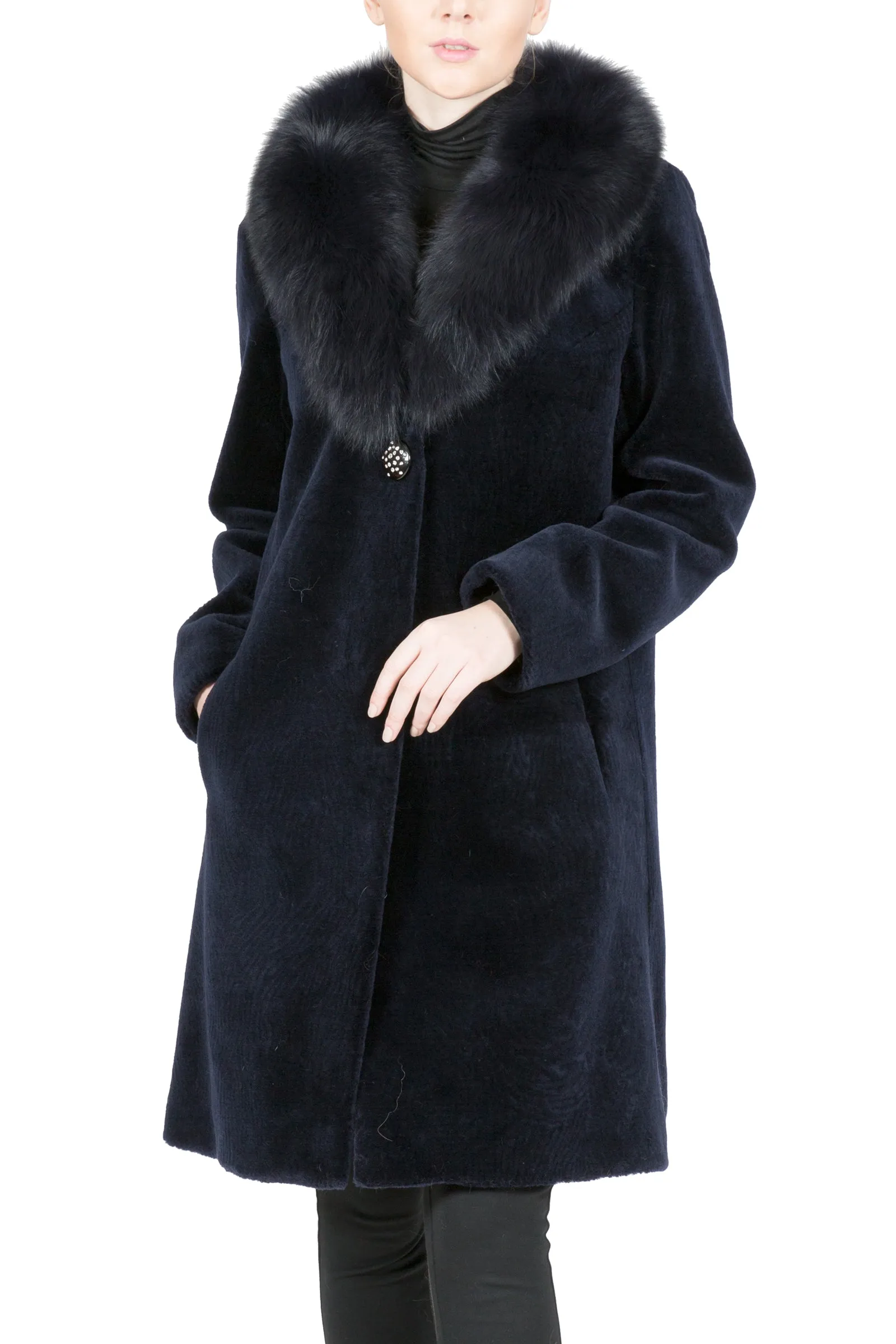 FENLAND - Sheep Fur Coat with Detachable Fox Collar