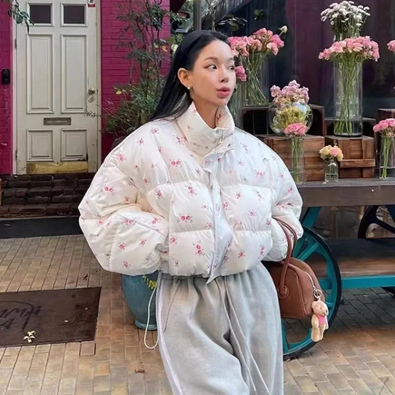 Floral Cropped Puff Jacket