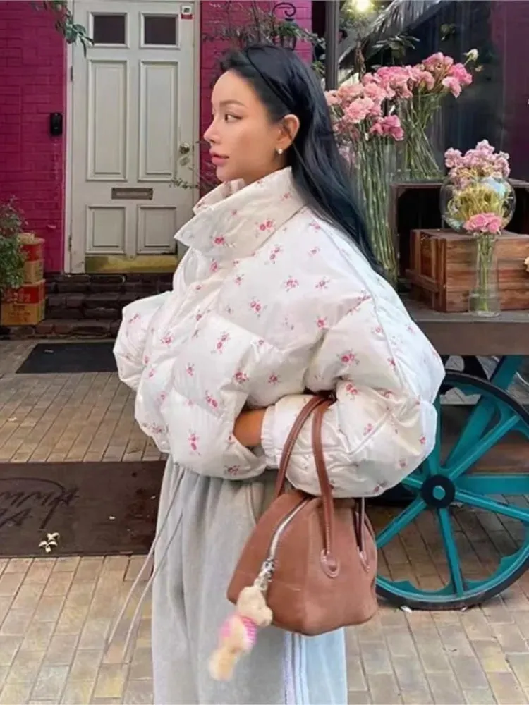Floral Cropped Puff Jacket