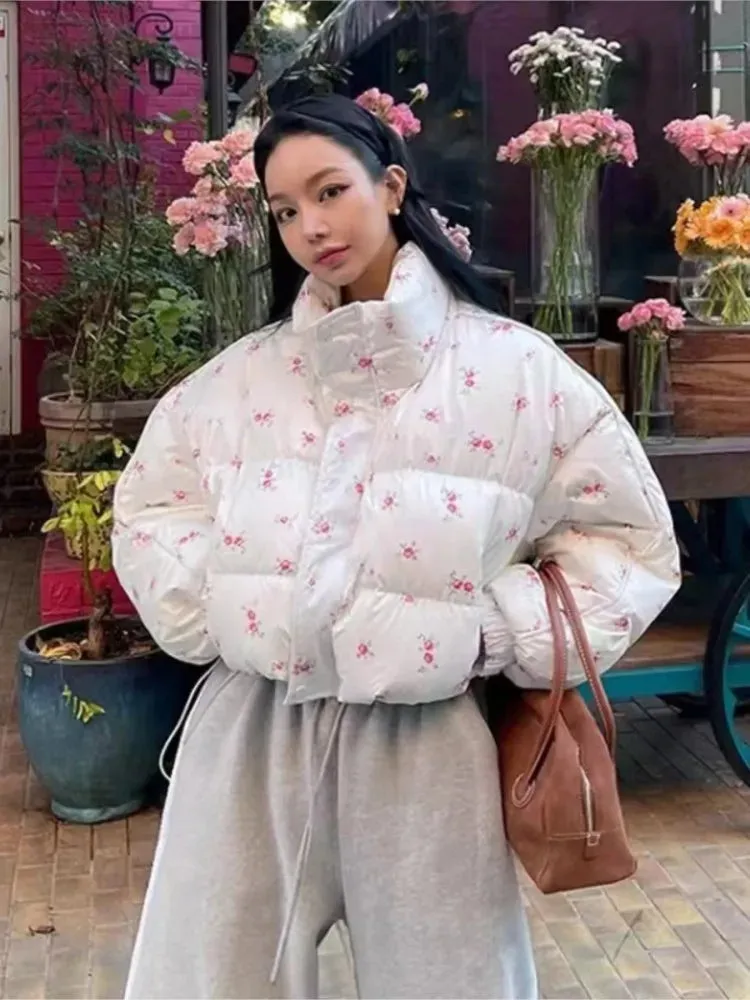 Floral Cropped Puff Jacket