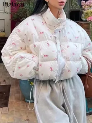 Floral Cropped Puff Jacket
