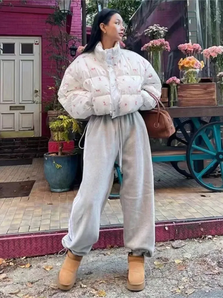 Floral Cropped Puff Jacket