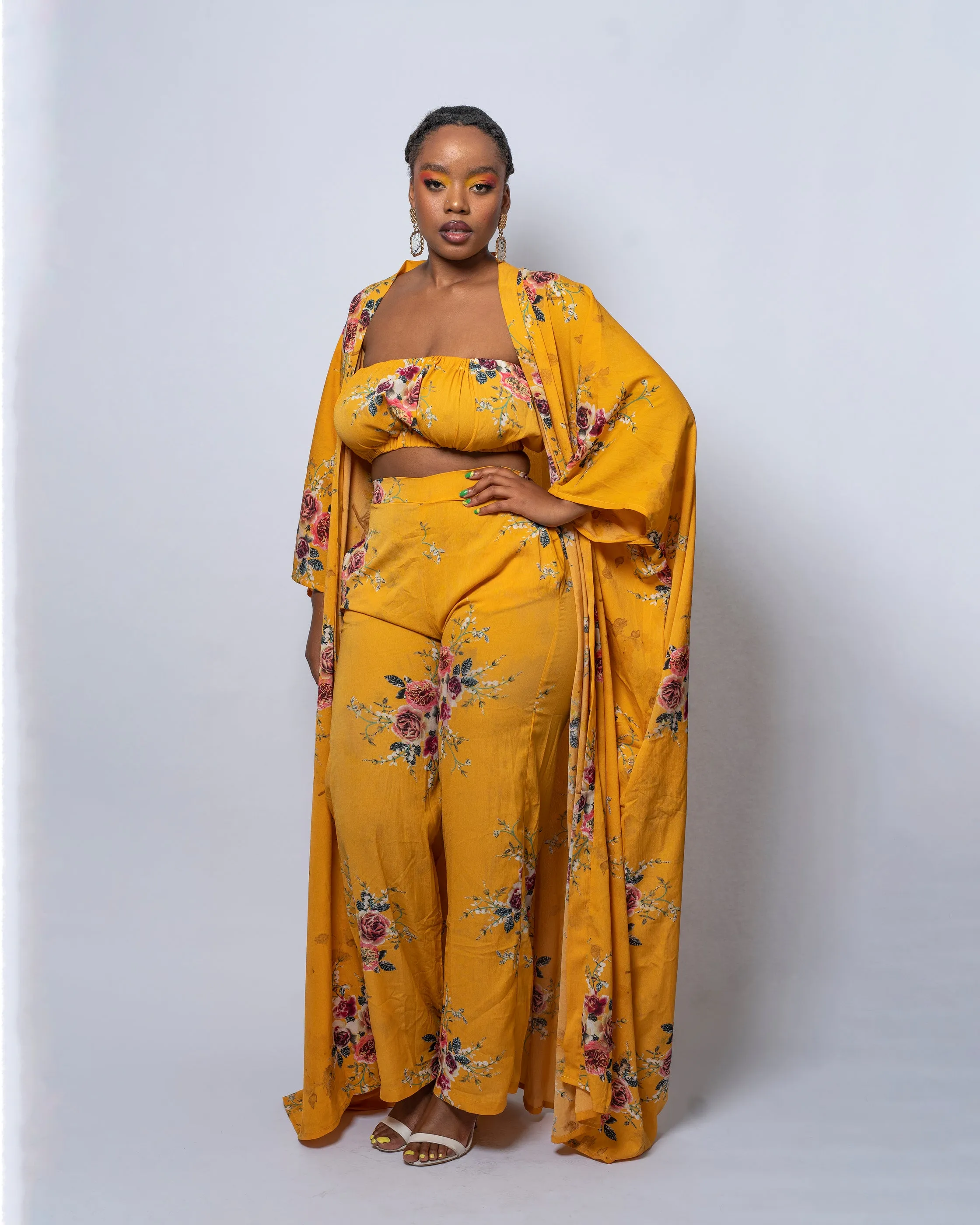 Gaby Yellow Floral Kimono Jacket