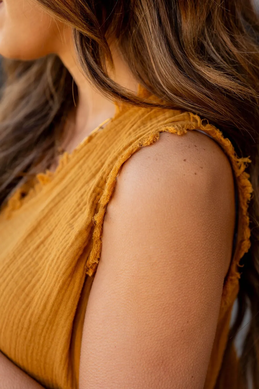 Gauze Frayed Trim V Tank