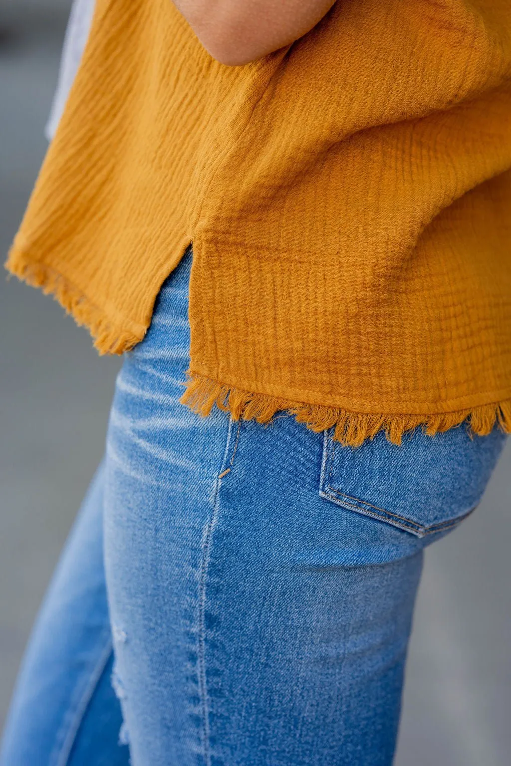 Gauze Frayed Trim V Tank