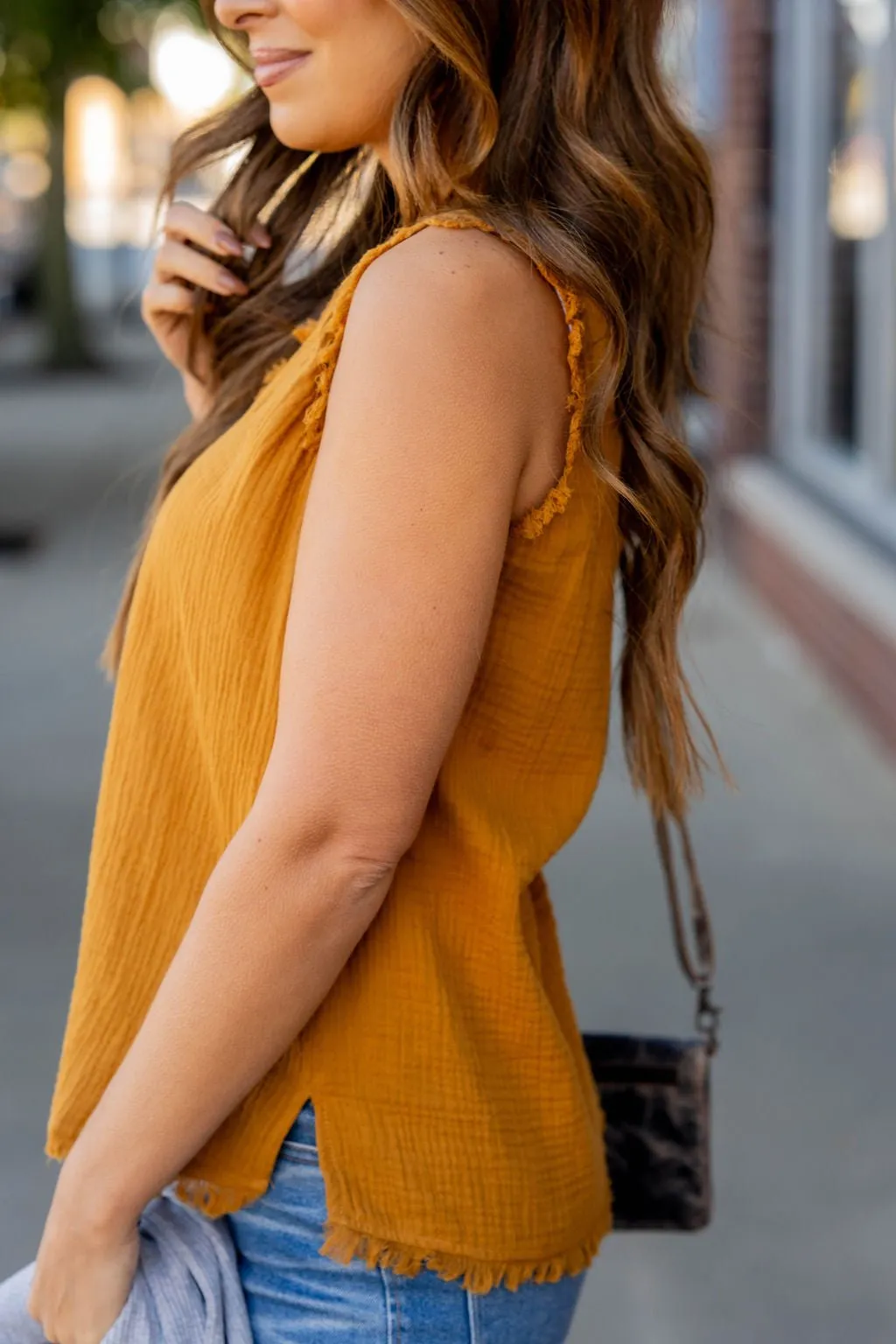 Gauze Frayed Trim V Tank
