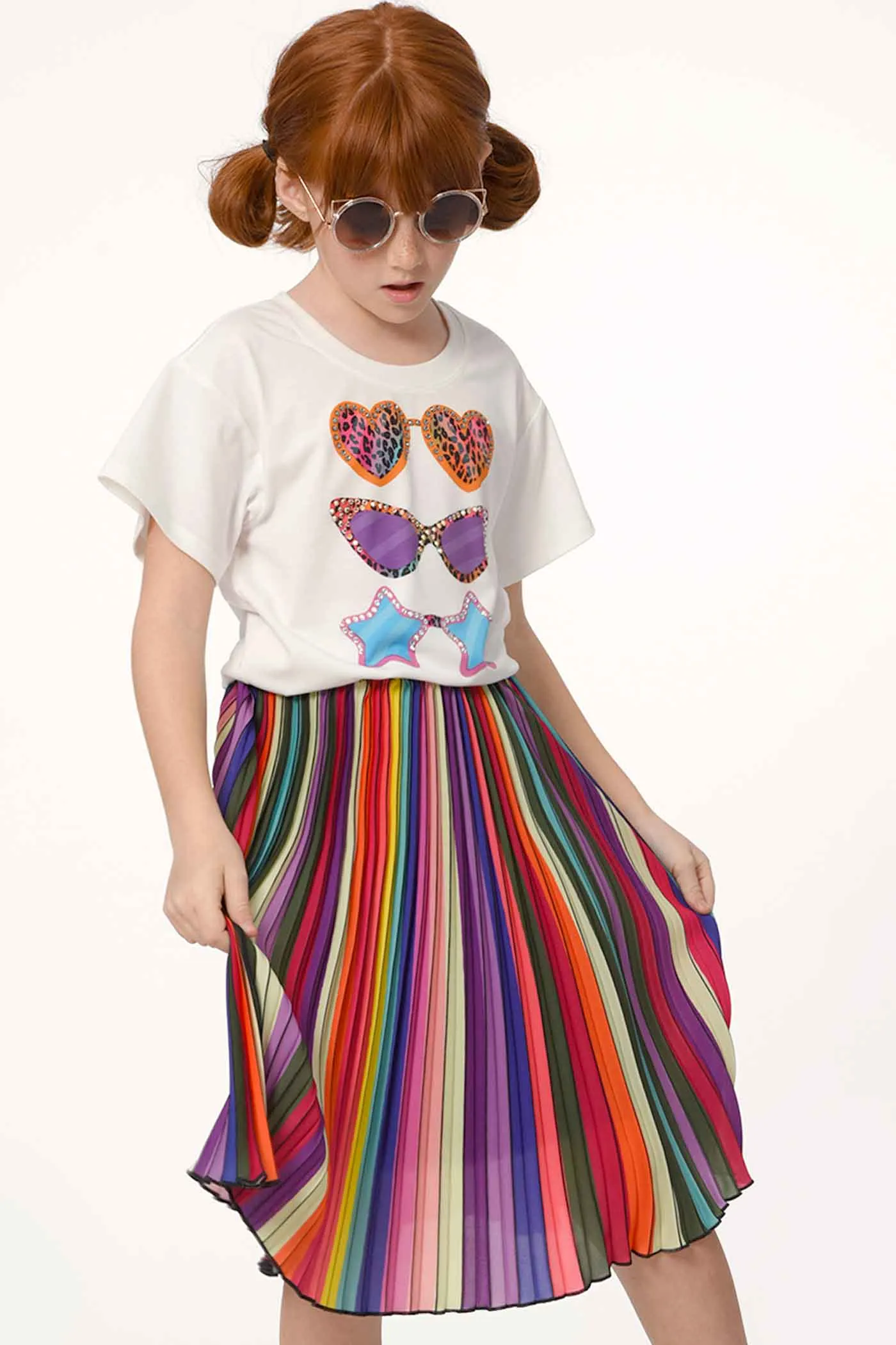 Girls Rainbow Pleated Midi Skirt
