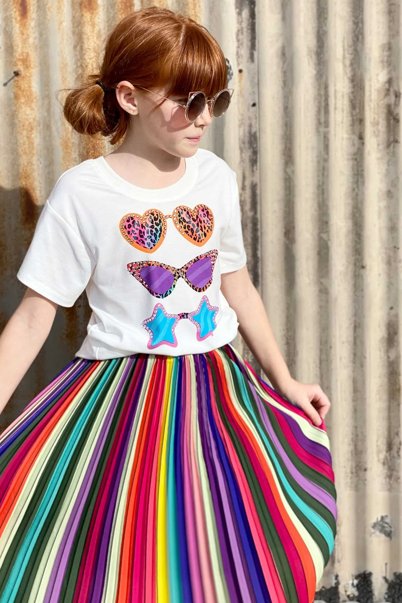 Girls Rainbow Pleated Midi Skirt