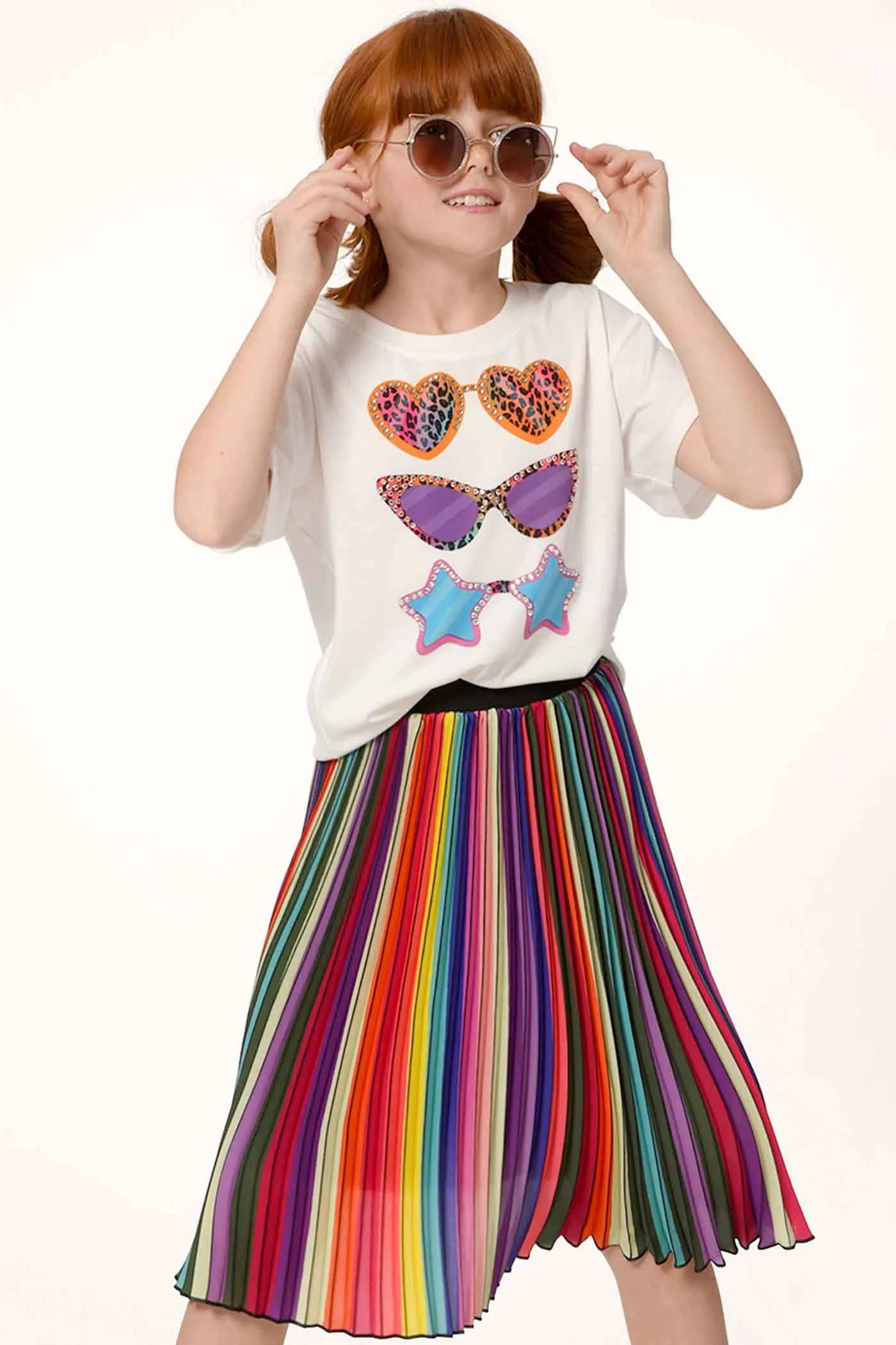Girls Rainbow Pleated Midi Skirt