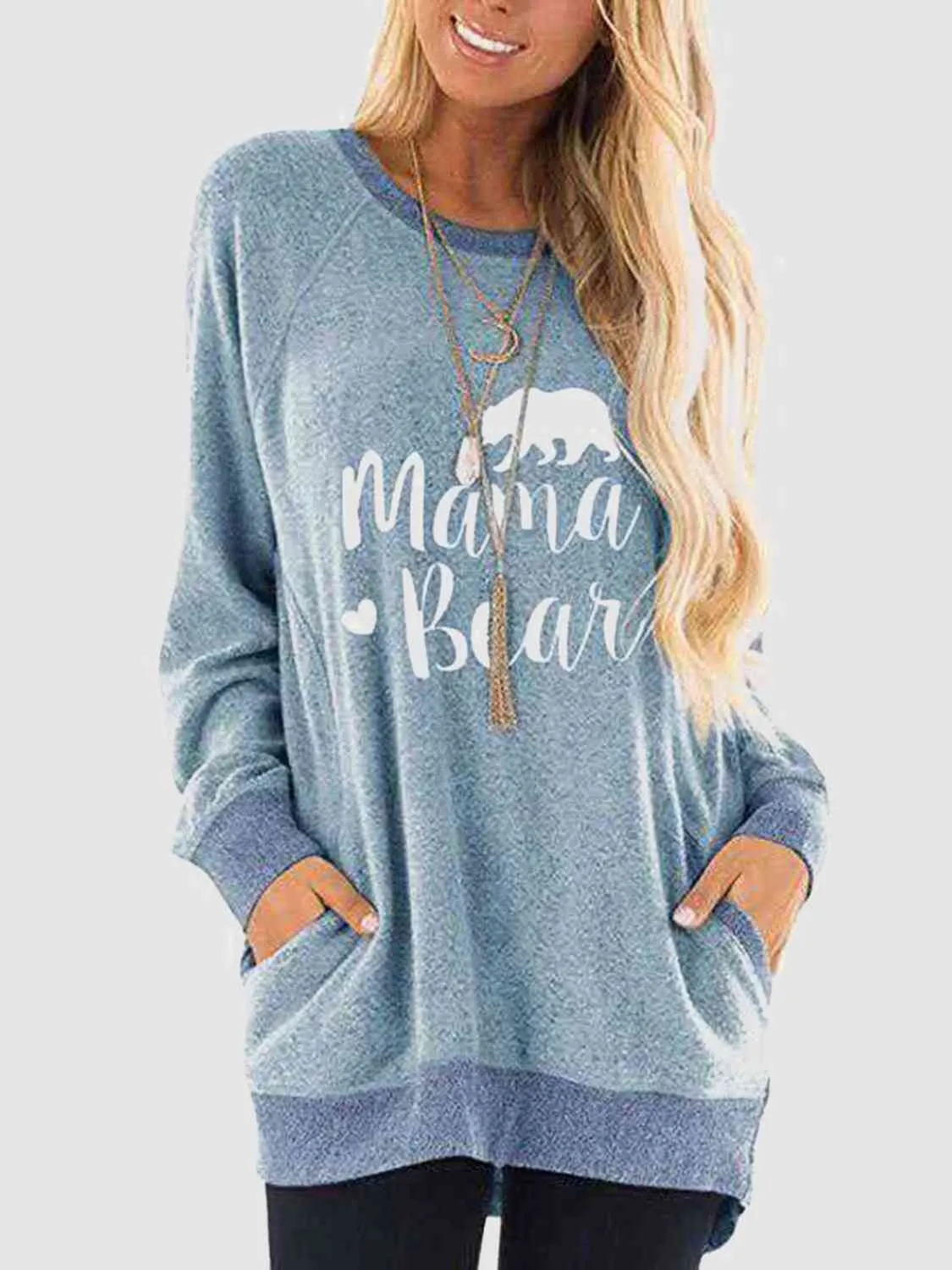 Graphic Round Neck Sweatshirt with Pockets