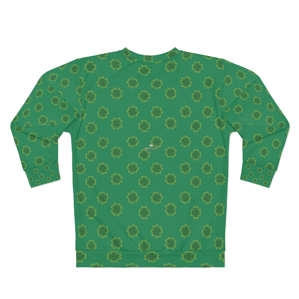 Green St. Patty's Day Sweatshirt, Dark Green St. Patrick's Day Green Clover Print Unisex Couple's Sweatshirt- Made in USA (US Size: XS-2XL)